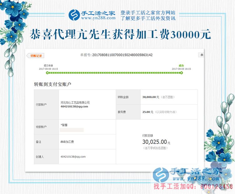 縣級(jí)代理亢先生又來(lái)交貨了，這次結(jié)算加工費(fèi)30000元，又創(chuàng)新高(圖1)