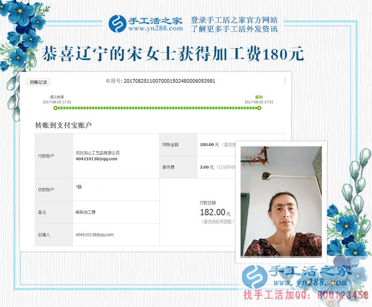趁著孩子剛結婚到有孫子之間的時間，遼寧的宋女士堅持在家做手工活賺錢(圖1)