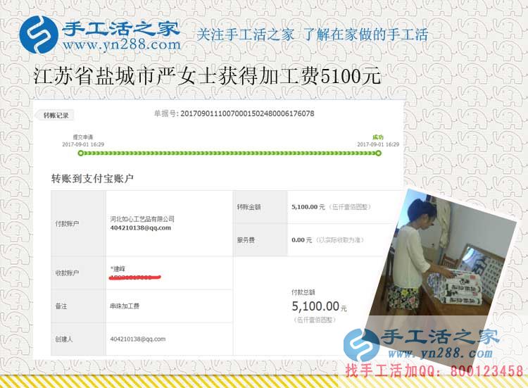 6天結(jié)算5100元，江蘇鹽城嚴(yán)女士的珠繡畫手工活加工團(tuán)隊(duì)已經(jīng)初具規(guī)模(圖1)