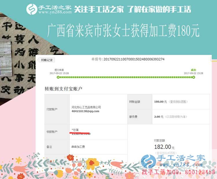 嚴格要求自己，要好的珠繡畫工藝品，廣西來賓張女士做珠繡畫掙錢很注重成品質量(圖1)